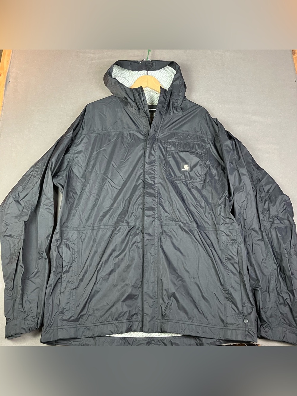 Carhartt Men’s Size XL TALL Waterproof Breathable Black Rain Jacket Full Zip. In